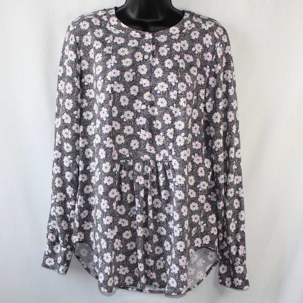 Ann Taylor LOFT Blouse Multicolor Floral Print long Sleeves Top.